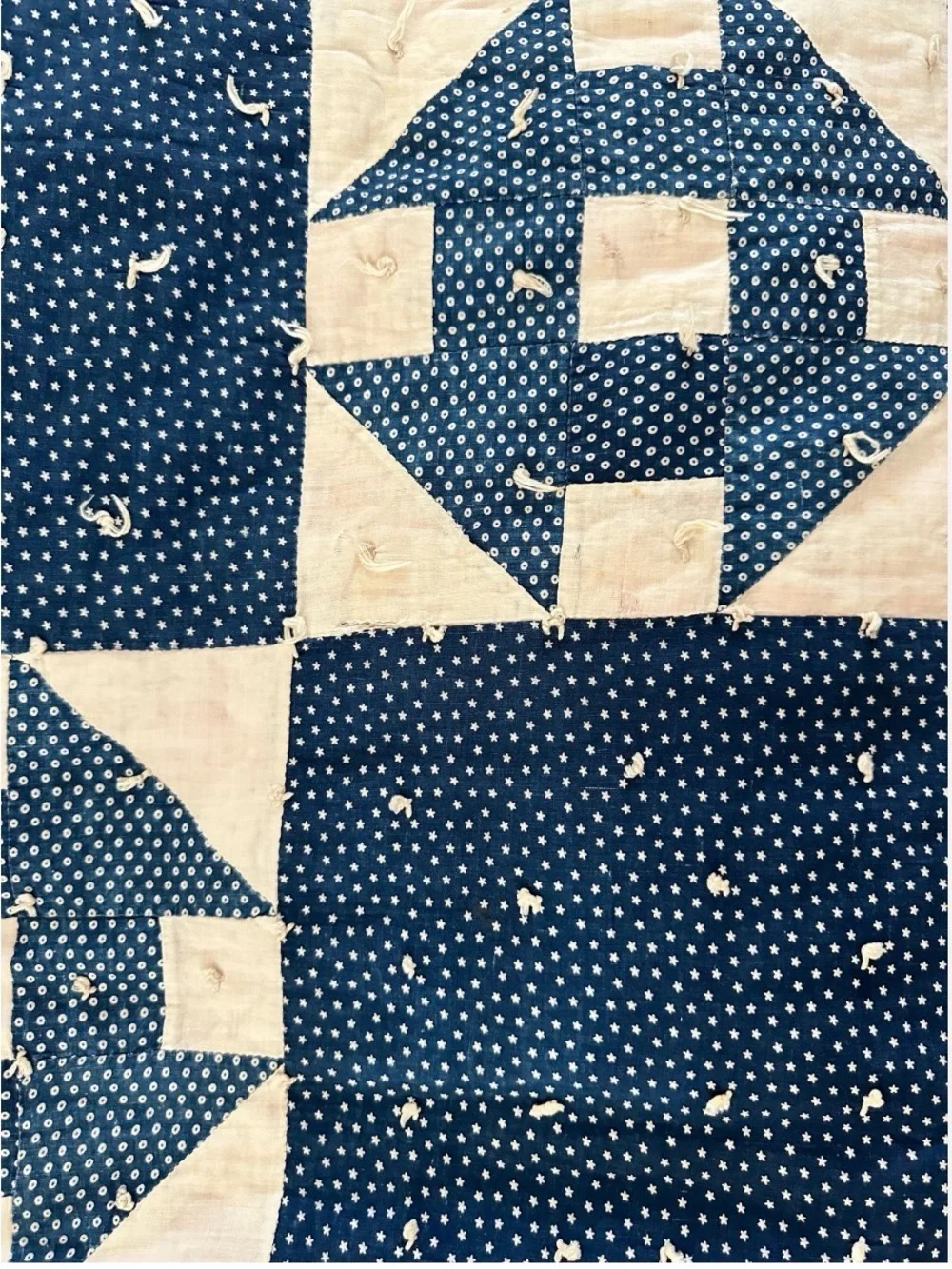 Antique Hole in the Wall Blue and White Patchwork Quilted Blanket